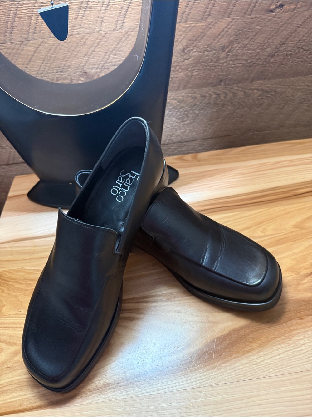 Franco Sarto Black Leather Slip-On Moccasins